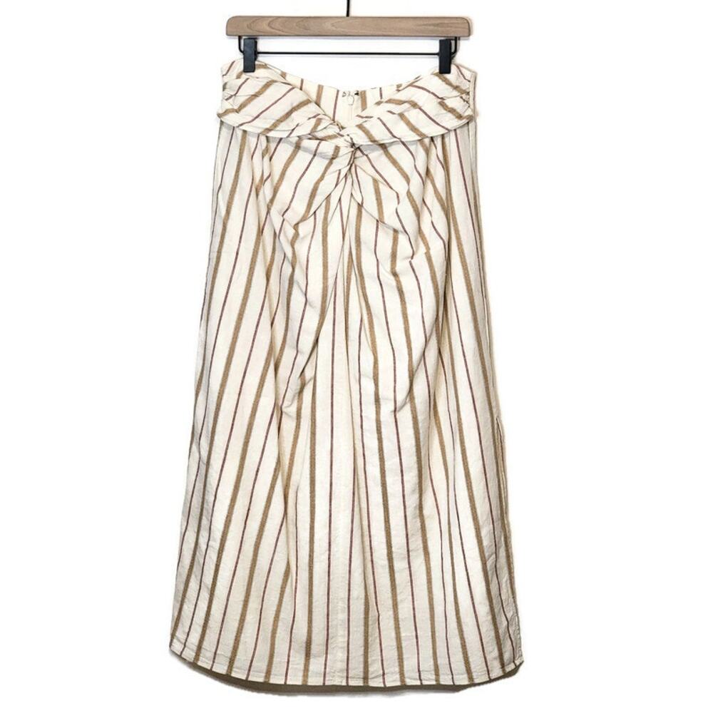 Madewell NWT Stripe Sarong Wrap Midi Skirt Twist Front Linen Cotton Size 12 - Picture 14 of 16